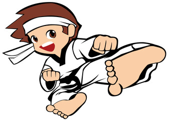 taekwondo karate martial arts player Kid side jumping kick illustration