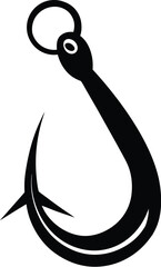 Fish hook icon, fishing tackle silhouette, simple hook vector, marine equipment symbol
