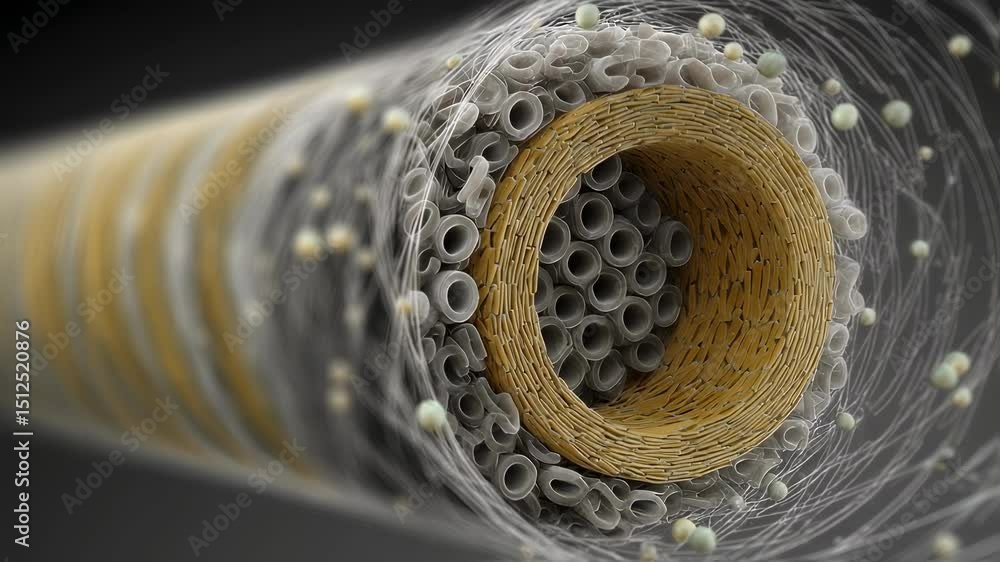 Poster microscopic view of a biopolymer conduit reveals its layered structure. featuring a core of tightly 