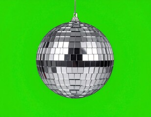 Shiny disco ball on green background