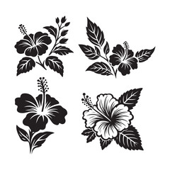 Hibiscus Flower Silhouette Vector Set