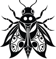 Ladybug silhouette, top view insect, dotted beetle icon, black bug design, simple vector illustration