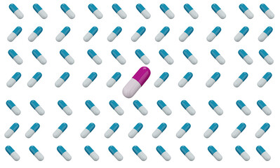 blue pills capsules on white background