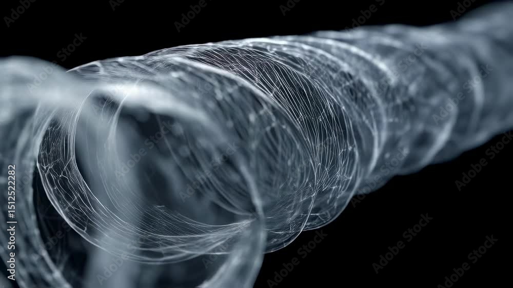 Poster submarine cable segment displaying intricate smart gels texture, coiling and rotating slowly against