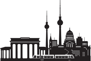Silhouette Illustration of Berlin Skyline with Brandenburg Gate and TV Tower, Germany, European City, Travel
