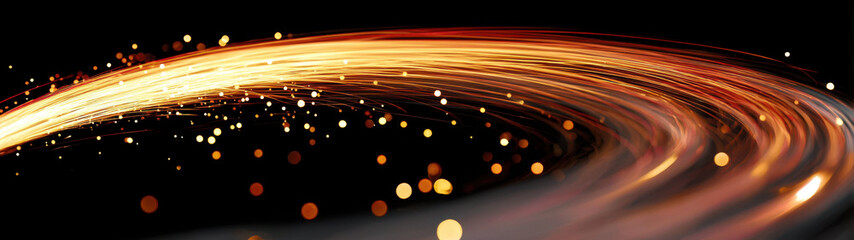 A radiant vortex of golden light spins vividly against a pitch-black void