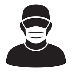 Doctor or Nurse Wearing Mask Vector Silhouette – Health and Safety Icon for Medical Use