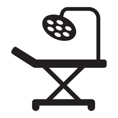 Surgical Hospital Bed with Overhead Operating Lamp – Medical Equipment Vector Outline Icon