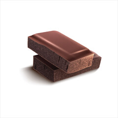 Two pieces of chocolate bar isolated on white background