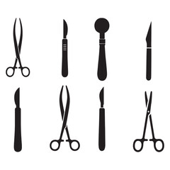 Vector Silhouettes of Surgical Tools – Medical Equipment Icon Set for Healthcare Designs