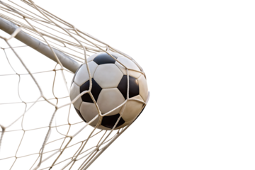 Soccer ball in goal net isolated on a white background png ai generated