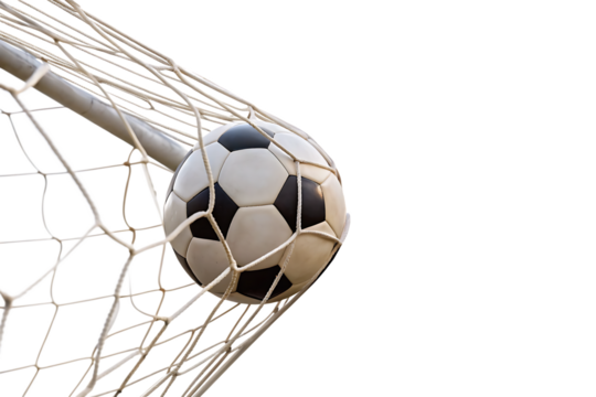 Soccer ball in goal net isolated on a white background png ai generated