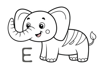 Fototapeta premium Cute cartoon elephant illustration letter E