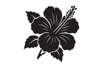 Single Black Hibiscus Flower Silhouette