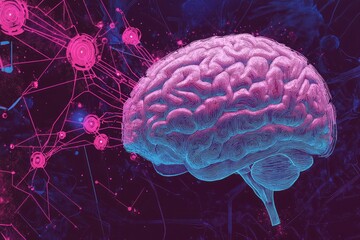 Artistic Cerebral Cortex, Pink Neurons, Neural Network, Brain Connections, Technology