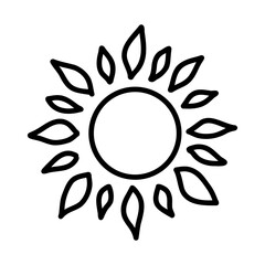 Doodle hand-drawn sun icon with irregular bold rays in black on white background. Simple boho style design element perfect for tattoos, stickers, wall art, logos, graphic projects. Vector illustration