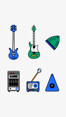 Musical instruments minimalistic images. Flat isolated icons. Vector illustration.