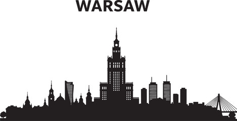 Warsaw Poland Cityscape Silhouette with Palace of Culture and Science for Urban Design Projects