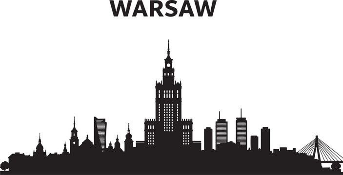 Warsaw Poland Cityscape Silhouette with Palace of Culture and Science for Urban Design Projects