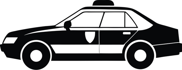 Police car silhouette, line art vehicle, law enforcement icon, patrol car vector, minimal emergency design  © VectorEliteX