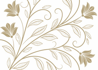 Botanical Art Deco wallpaper with vintage baroque pattern. Elegant jungle leaves in hand drawn style. Wavy floral ornament. Vector background for luxury decoration themes.


