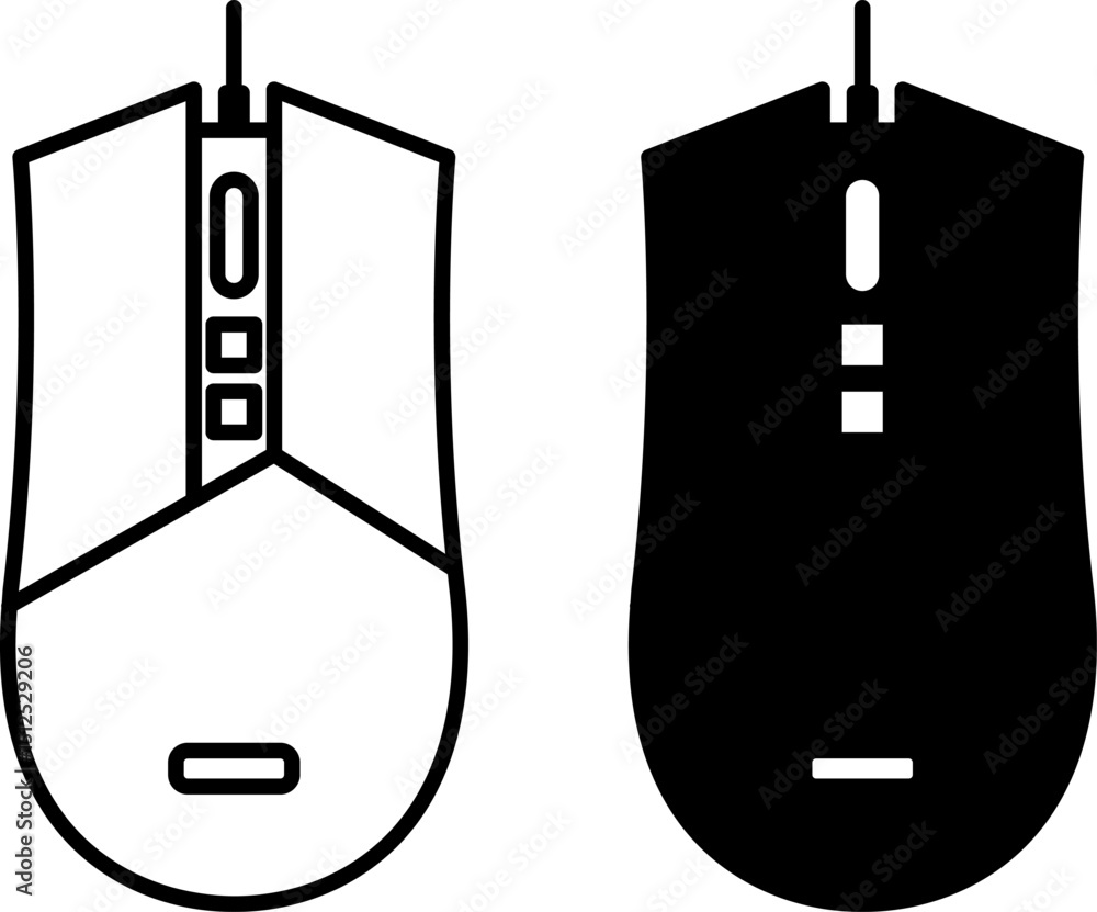Poster computer mouse icons. black and white vector illustrations. cursor control device. gadget, technolog
