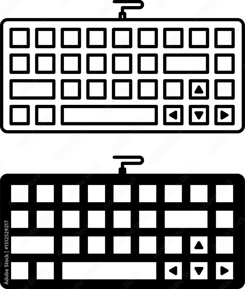 Poster keyboard icons. black and white vector illustrations. device used to enter information into a comput