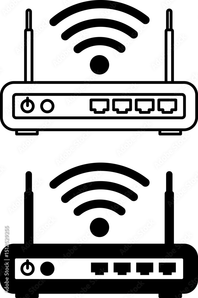 Poster modem icons. black and white vector illustration. device that helps computers access the internet. g