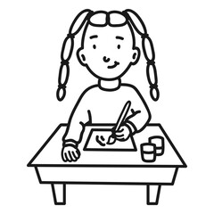 Child girl student painting stroke