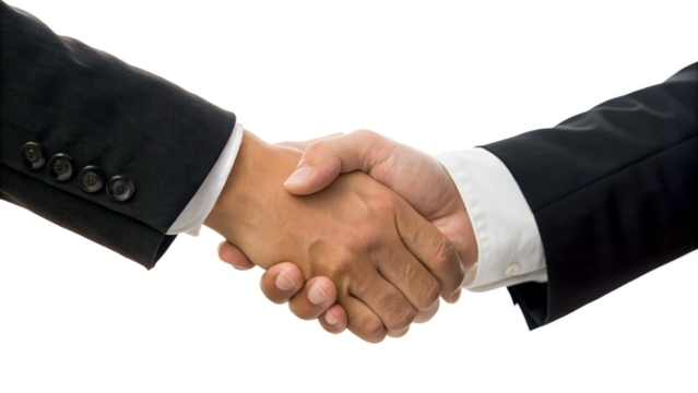 Business Handshake: Two Individuals in Suits, Isolated in Transparent Background