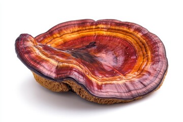 Reishi mushroom Ganoderma lucidum isolated on white background showcasing vibrant colors and unique texture