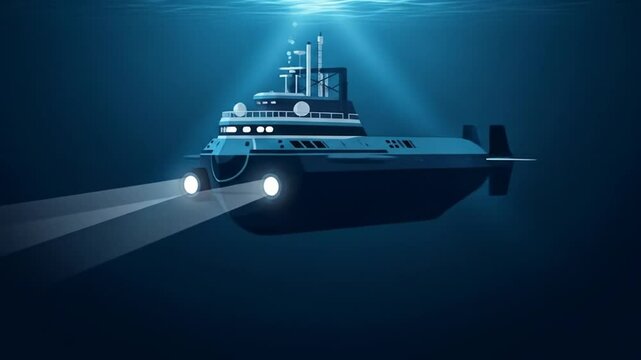 Underwater Exploration: A Submarine's Journey for World Oceans Day, Illuminated in Deep Blue Waters with Sunbeams &ndash; Celebrating Ocean Conservation and the Wonders of Marine Life