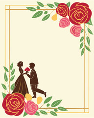 wedding invitation card with roses beige background simple style