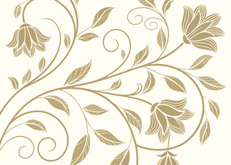 Fototapeta premium Elegant botanical leaves vector in Art Deco style. Jungle baroque ornament with vintage wavy detail. Hand drawn floral background. Luxury decorative wallpaper for illustrations.