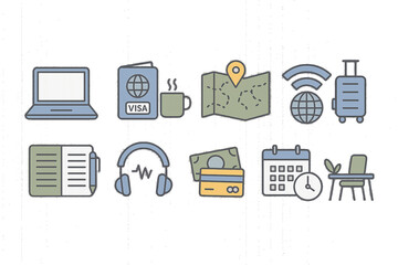 Essential Icons for Digital Nomad Lifestyle