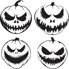 Set of Spooky Halloween Faces Silhouettes Featuring Various Creepy Styles

