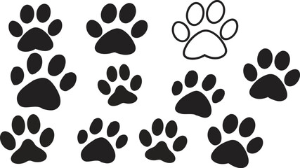 Fototapeta premium animal-footprint-icons-with-heart-in-black-and-whi.eps