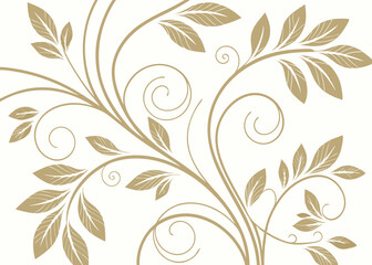 Obraz premium Vintage baroque ornament with Art Deco jungle style. Hand drawn botanical wallpaper vector. Wavy floral leaves pattern. Elegant luxury background for decorative design.