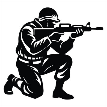 recommend clip art: Military soldier saluting silhouette vector illustration for design use, A black silhouette of an soldier