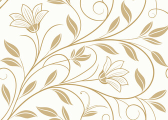 Art Deco jungle wallpaper vector with elegant style. Hand drawn baroque leaves in vintage botanical ornament. Wavy floral background. Luxury pattern for decoration.

