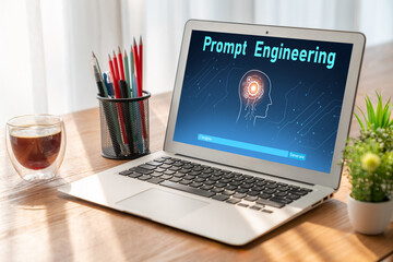 Fototapeta premium Generative AI virtual assistant tools for prompt engineer and user for ease of engage artificial intelligence AI technology help people to work with generative AI functions by prompting the AI snugly