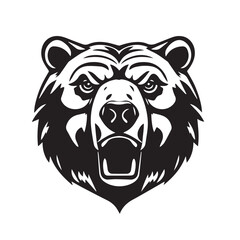 Bear head black silhouette on white background. Bear Face Icon. Minimal Bear Head Symbol. Vector illustration.	