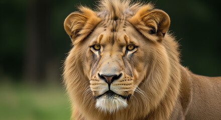 Majestic lion with striking gaze resting in natural habitat