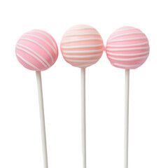 Pink and White Striped Cake Pops: Delicious Treat Photography on white background