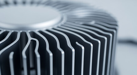 Close-up view of a modern cooling fan with intricate metal design and details