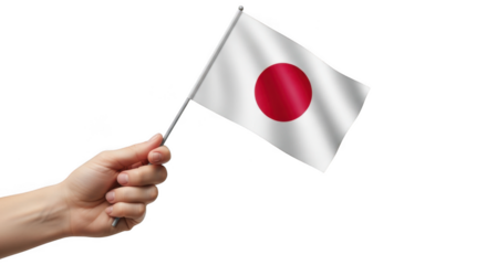 Hand holding japan flag isolated on transparent background. for patriotic events, sports, and national celebrations.