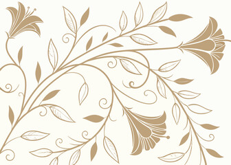 Obraz premium Sophisticated vector wallpaper with art deco baroque leaf design. Hand drawn botanical ornament. Wavy floral jungle background. Elegant vintage style for luxury projects.
