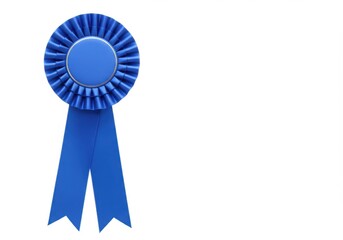 Blue award ribbon rosette isolated on white background
