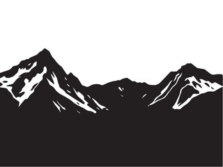 Black mountain range silhouette on white background. Mountain landscape vector silhouette. 
