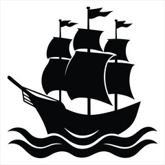 Ship silhouette vector illustration, Sailing Ship silhouette vector illustration